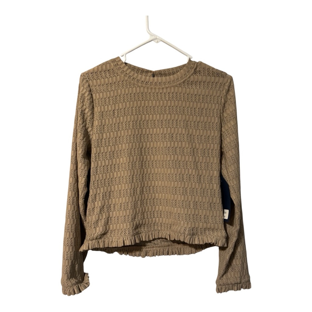 Textured Crewneck Long-Sleeve Top - Taupe